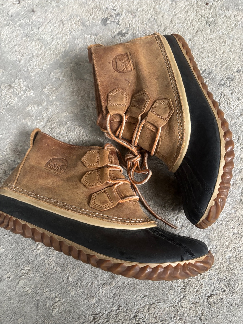 Sorel Tan and Black Lace-Up Waterproof Boots